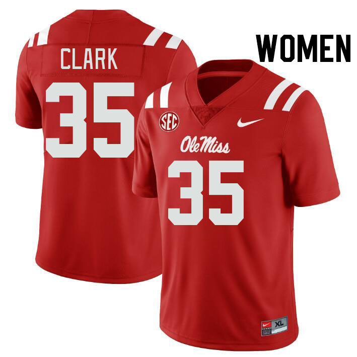 Women #35 Cam Clark Ole Miss Rebels College Football Jerseys Stitched-Red